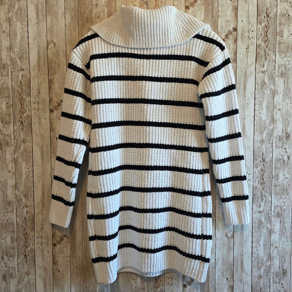 Women's Derek Heart Long Striped Pullover Sweater Size S White/Black - Picture 7 of 7